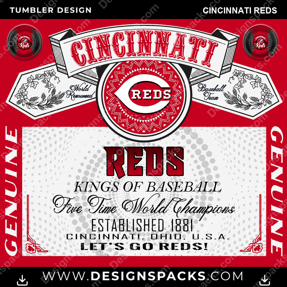 Baseball Bud Cincinnati Reds Tumbler Digital Wrap Design
