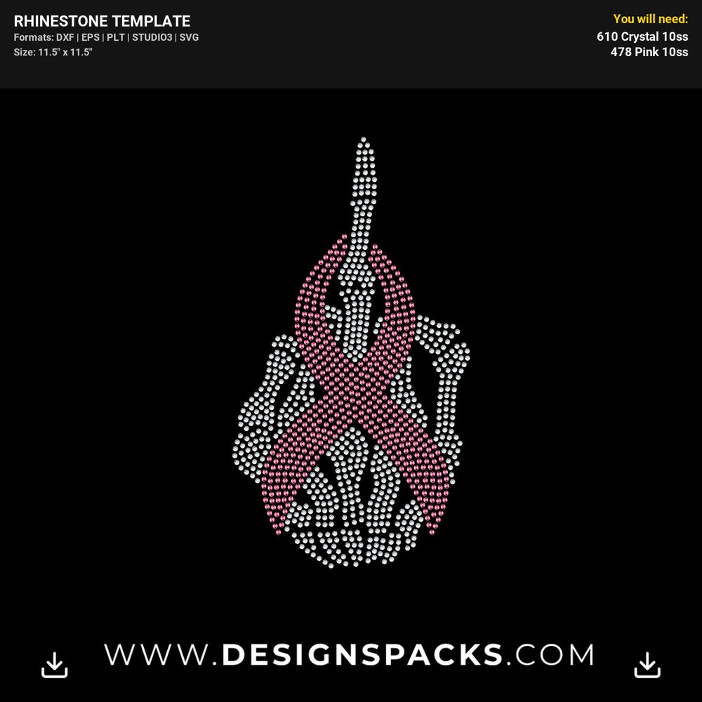 Skeleton Middle Finger Pink Ribbon Rhinestone Digital Template