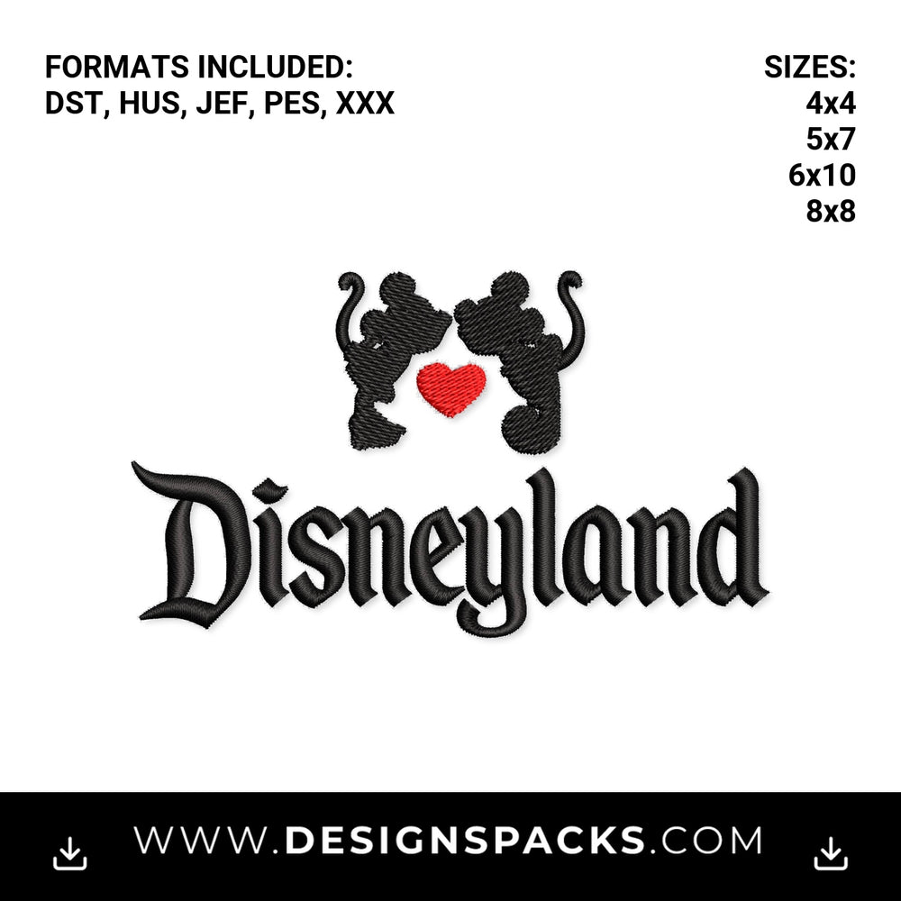 Disneyland Kissing Mice with Heart Embroidery Design - Instant digital download pattern at Designspacks.com