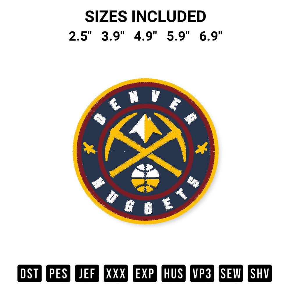 Elevate your next project with our Denver Nuggets Logo Embroidery Design embroidery file. Shop high-quality digital patterns instantly at Designspacks.com. Available sizes: 2.5", 3.9", 4.9", 5.9", 6.9".