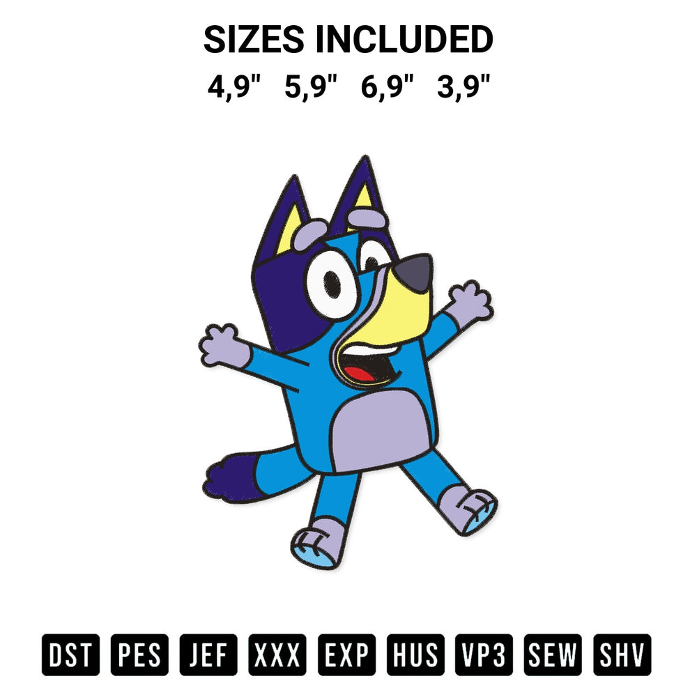 Add a unique touch to your apparel with the Dad Happy Bluey Logo Embroidery Design embroidery file. Premium instant download available now on Designspacks.com. Available sizes: 4,9", 5,9", 6,9", 3,9".