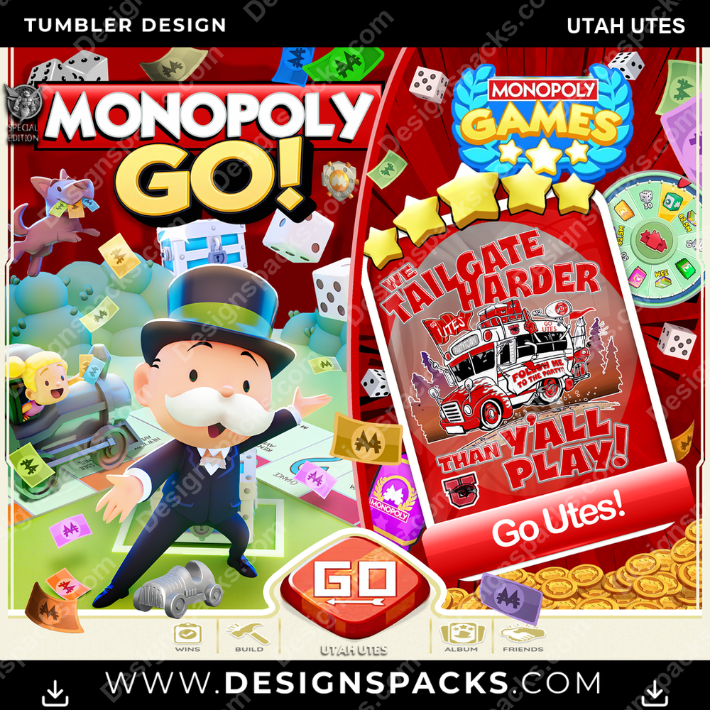 College Sport Monopoly Go! Utah Utes NCAA College Sport Tumbler Digital Wrap Design Download