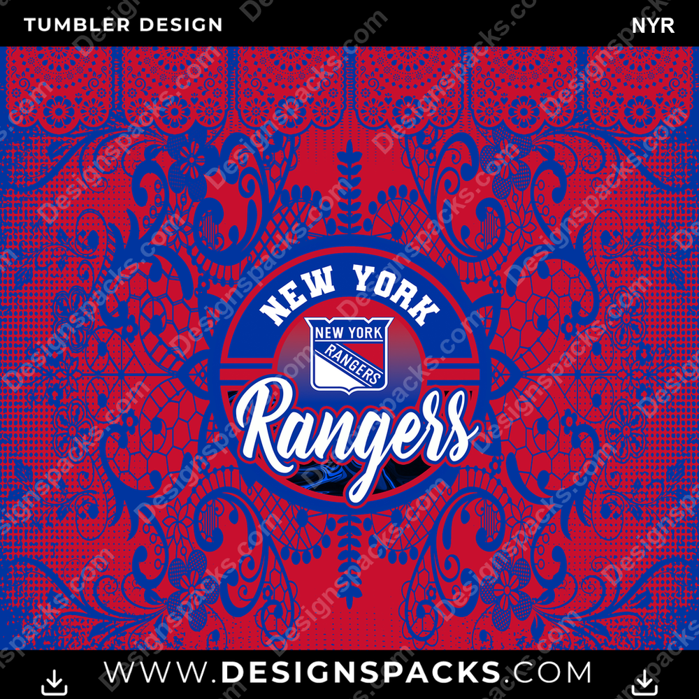 Ice Hockey Lace & Logos NYR Tumbler Digital Wrap Design