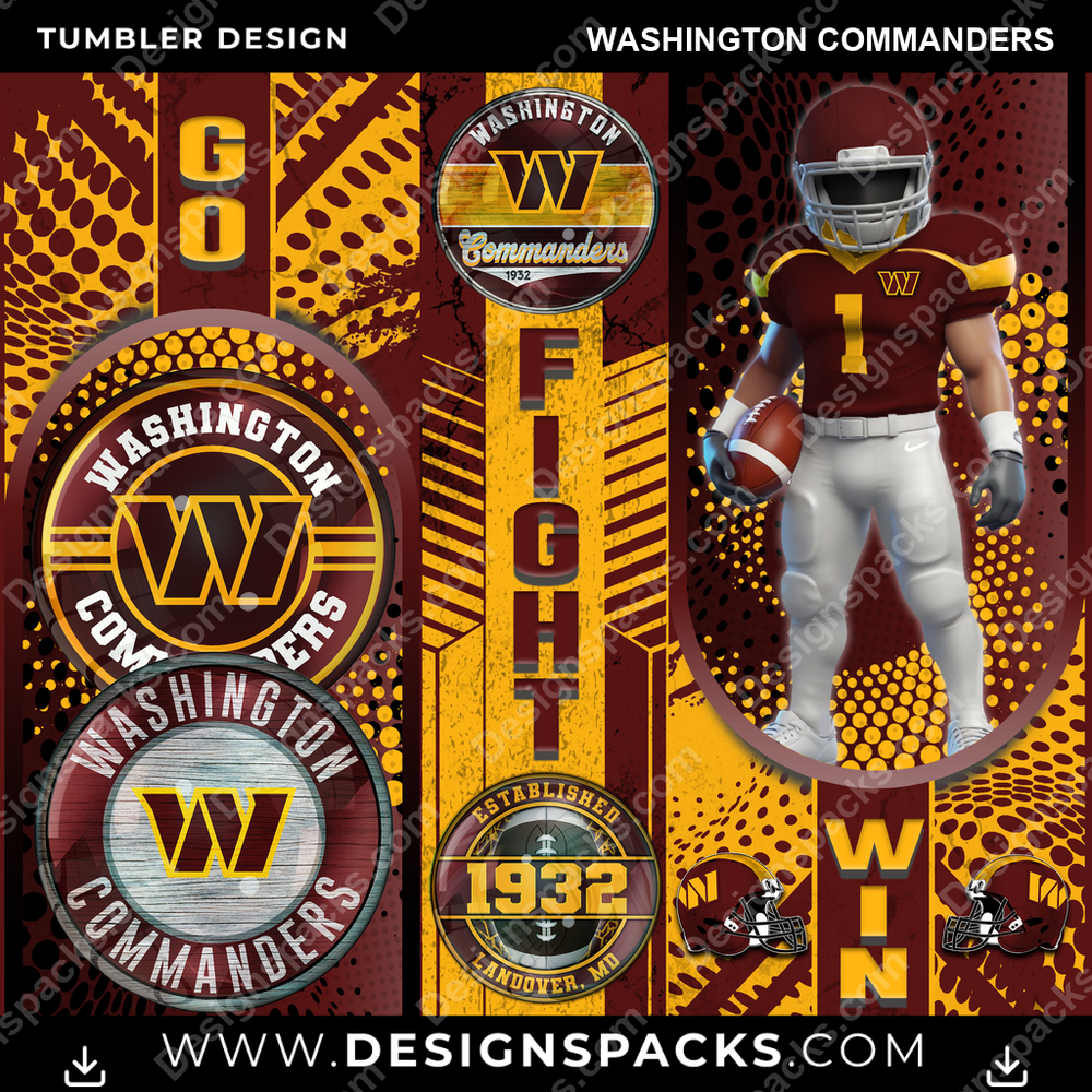 Football Go Fight Win Washington Commanders Tumbler Digital Wrap Design