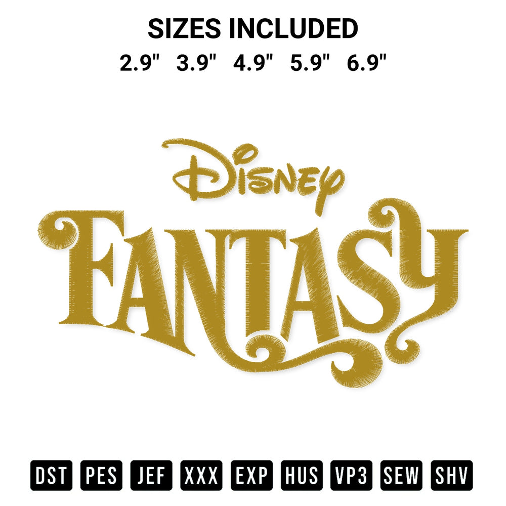 Get the Disney Fantasy Embroidery Design embroidery design for your custom crafts! Premium digitized files available for instant download at Designspacks.com. Available sizes: 2.9", 3.9", 4.9", 5.9", 6.9".