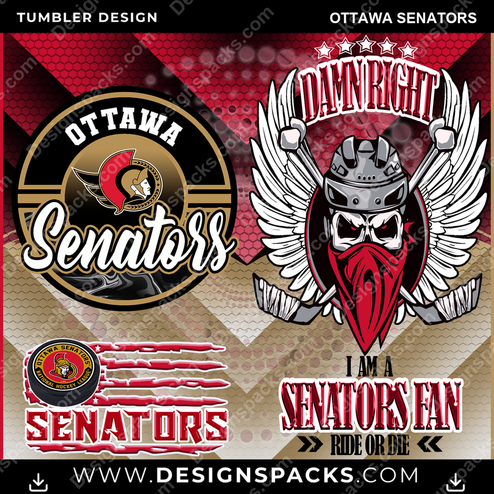 Hockey Skull Team Ottawa Senators Tumbler Digital Wrap Design