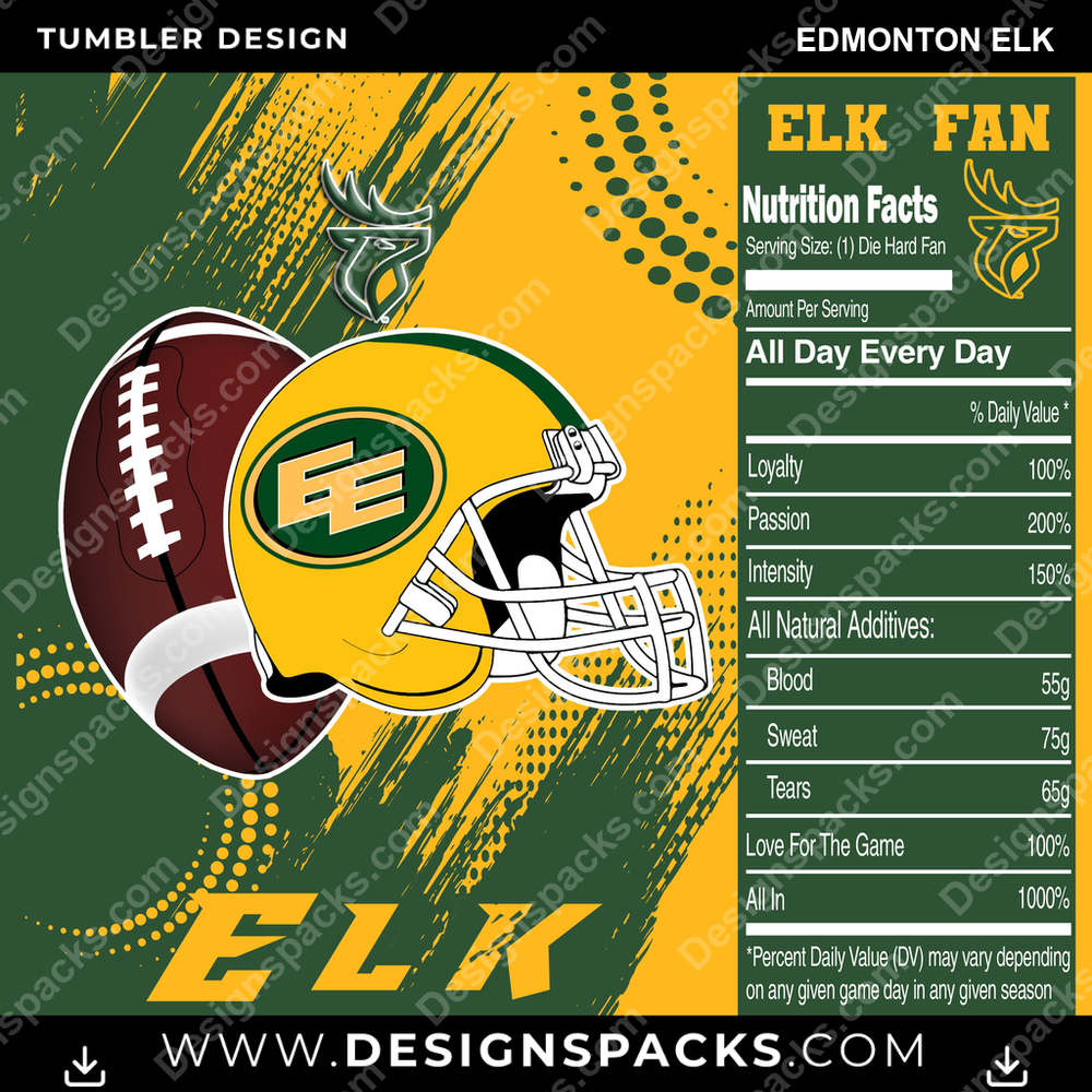 Canada Football Team Fan Edmonton Elk CFL Canada Tumbler Digital Wrap Design Download