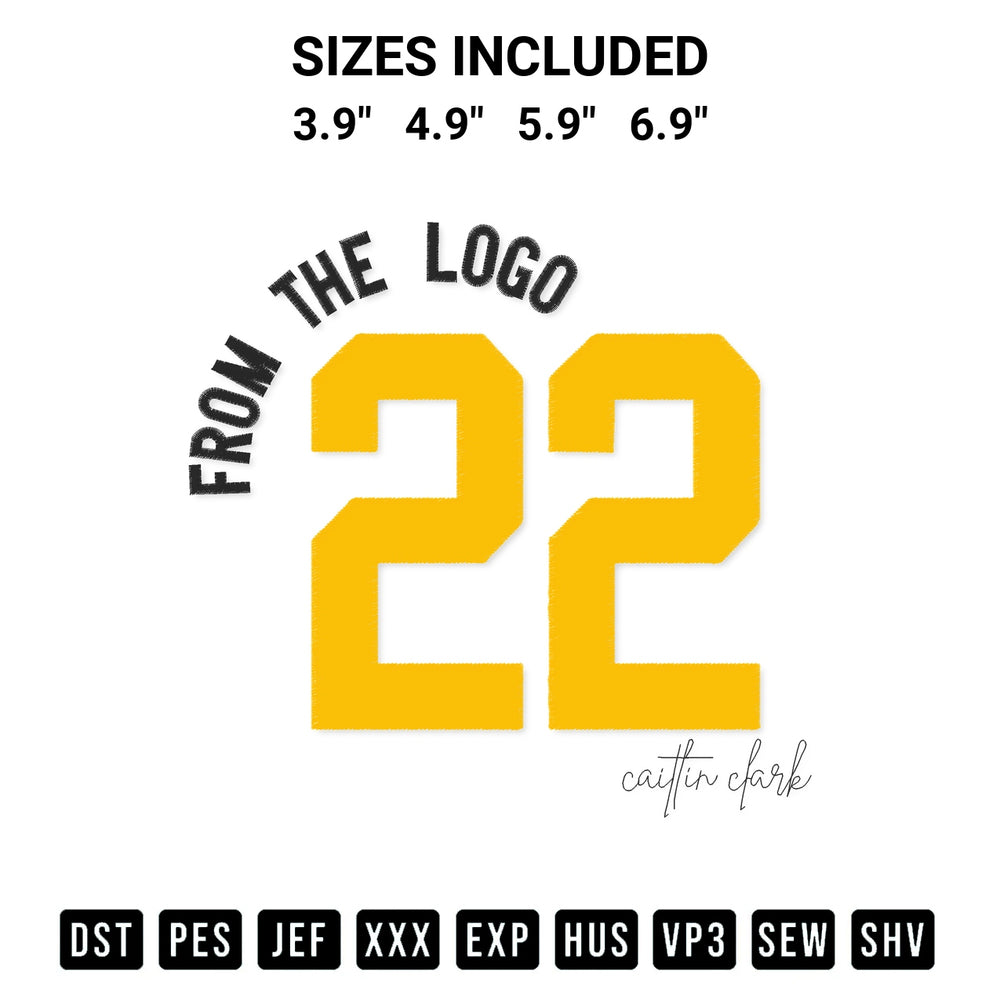 Elevate your next project with our From The Logo 22 Caitlin Clark Embroidery Design embroidery file. Shop high-quality digital patterns instantly at Designspacks.com. Available sizes: 3.9", 4.9", 5.9", 6.9".