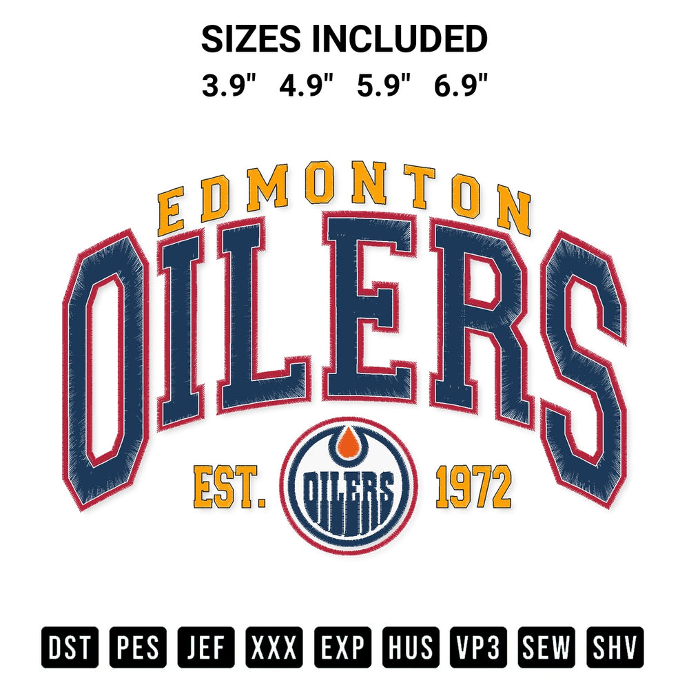 Elevate your next project with our Edmonton Oilers Est. 1972 Edmonton Oilers Hockey Fan Vintage Embroidery Design embroidery file. Shop high-quality digital patterns instantly at Designspacks.com. Available sizes: 3.9", 4.9", 5.9", 6.9".