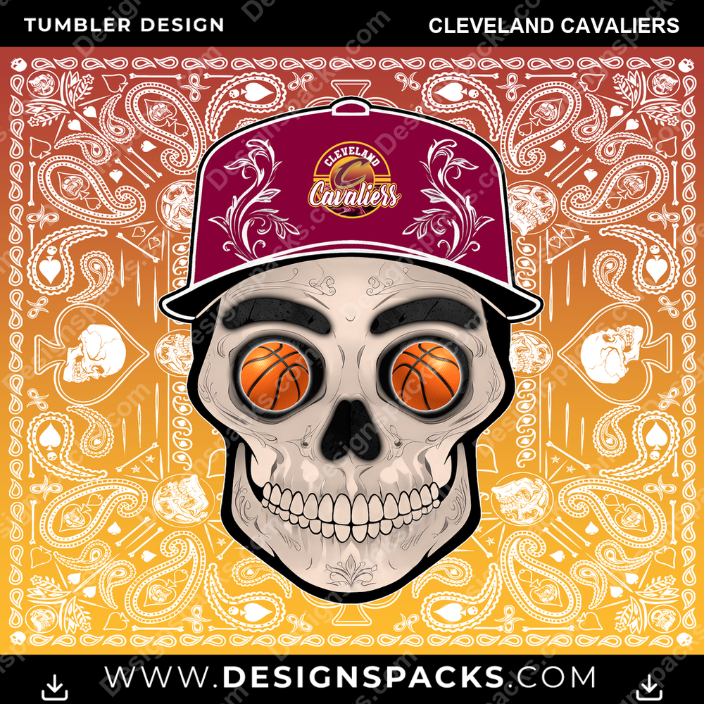 Basketball Skull Handkerchief Cleveland Cavaliers NBA Basketball Tumbler Digital Wrap Design Download