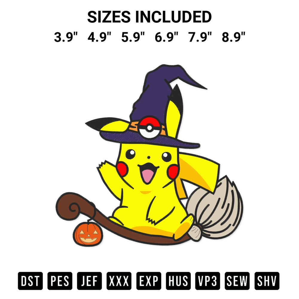 Create amazing crafts with the Pikachu Witch And Broom Embroidery Design embroidery file. High-quality digital download from Designspacks.com, perfect for beginners and pros. Available sizes: 3.9", 4.9", 5.9", 6.9", 7.9", 8.9".