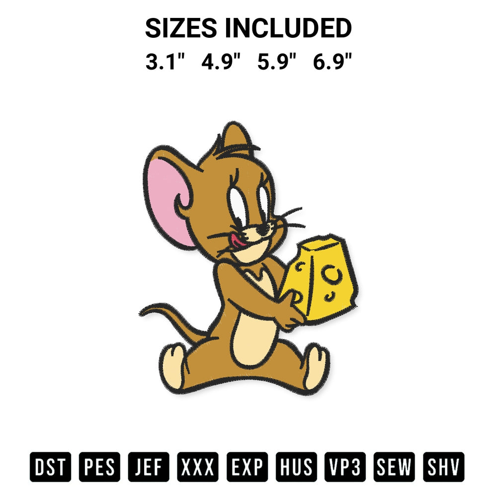 Shop the Funny Mouse Jerry And Cheese Embroidery Design machine embroidery pattern at Designspacks.com. Beautifully digitized for flawless stitching on any fabric. Available sizes: 3.1", 4.9", 5.9", 6.9".