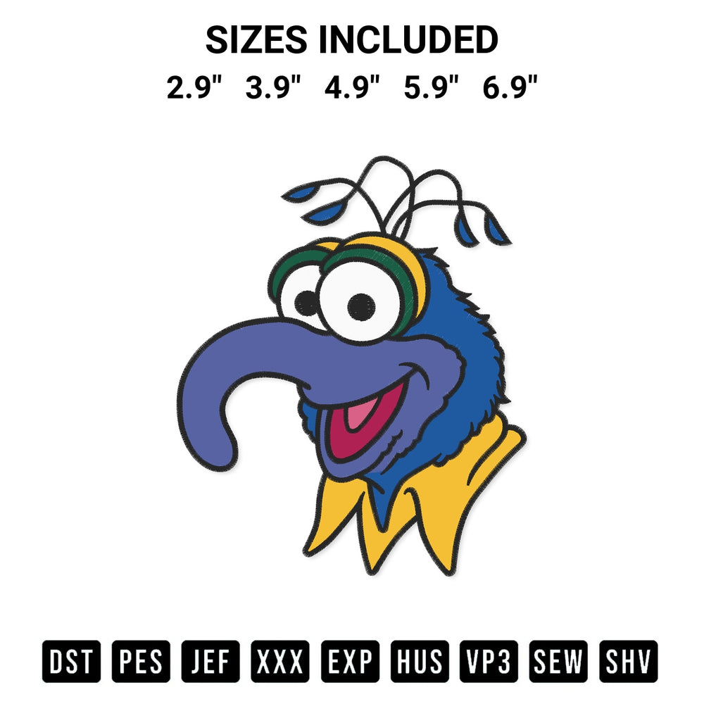 Stitch like a pro with the Muppet Gonzo Face Embroidery Design embroidery pattern from Designspacks.com. High-quality digital machine embroidery file. Available sizes: 2.9", 3.9", 4.9", 5.9", 6.9".
