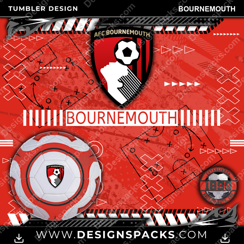 Soccer UK Xs & Os Bournemouth Tumbler Digital Wrap Design