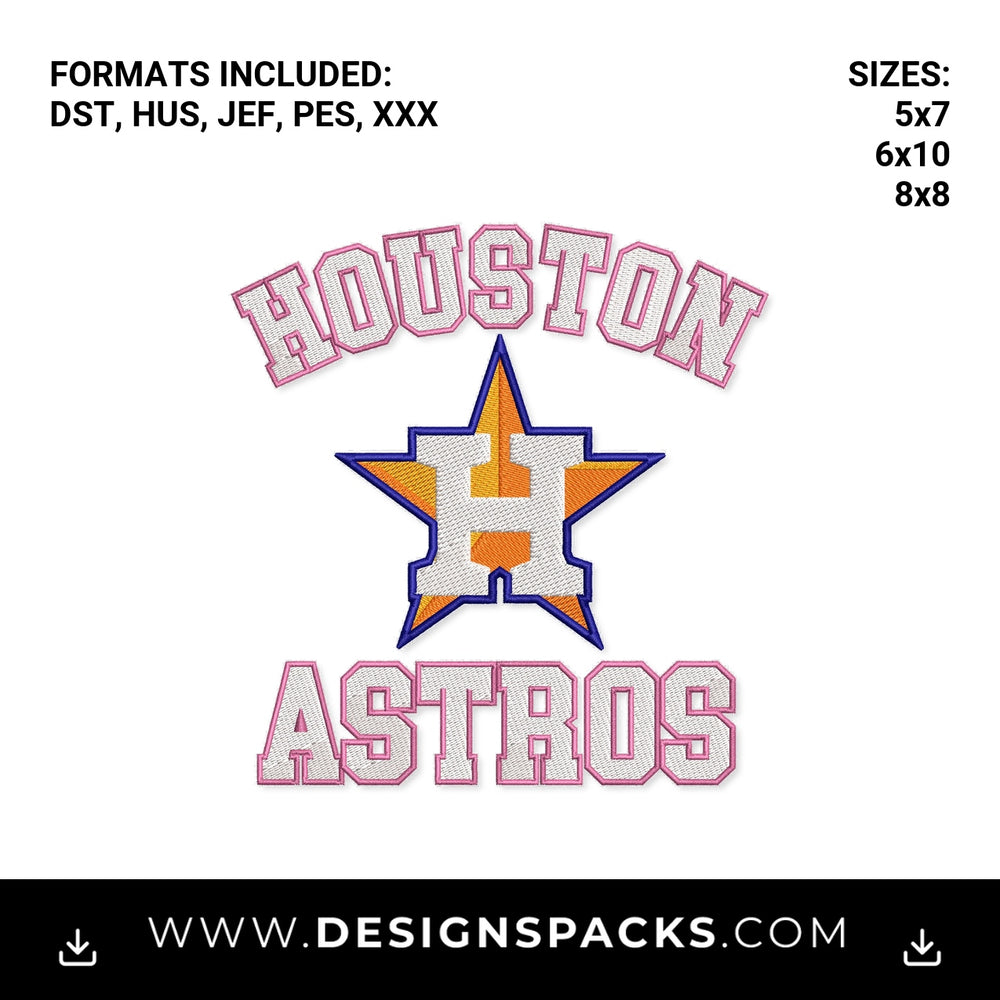 Houston Astros Pink Varsity Star Logo Embroidery Design - Instant digital download pattern at Designspacks.com