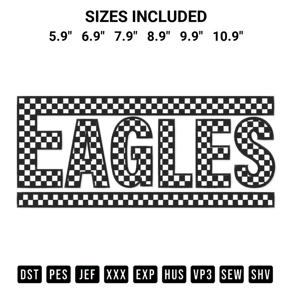 Discover the perfect addition to your crafting collection: Checkered Eagles Embroidery Design embroidery file. Instantly available at Designspacks.com. Available sizes: 5.9", 6.9", 7.9", 8.9", 9.9", 10.9".