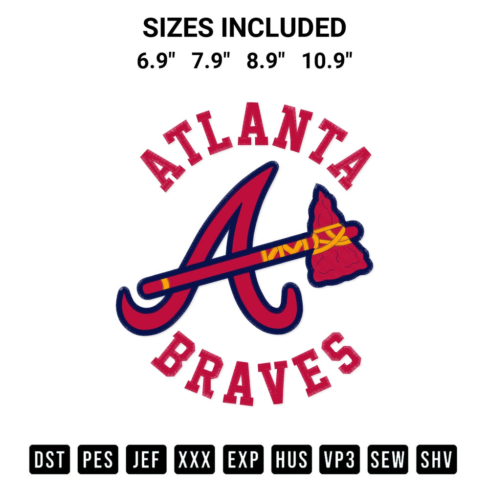 Shop the Atlanta Braves Mlb Embroidery Design machine embroidery pattern at Designspacks.com. Beautifully digitized for flawless stitching on any fabric. Available sizes: 6.9", 7.9", 8.9", 10.9".