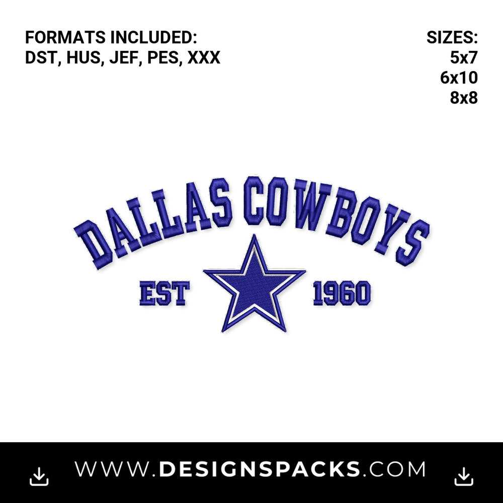 Dallas Cowboys Est 1960 Star Logo Embroidery Design - Instant digital download pattern at Designspacks.com