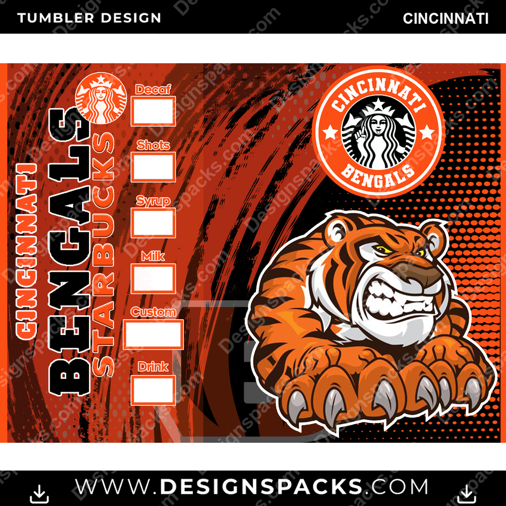 Football Starbucks Cincinnati Tumbler Digital Wrap Design