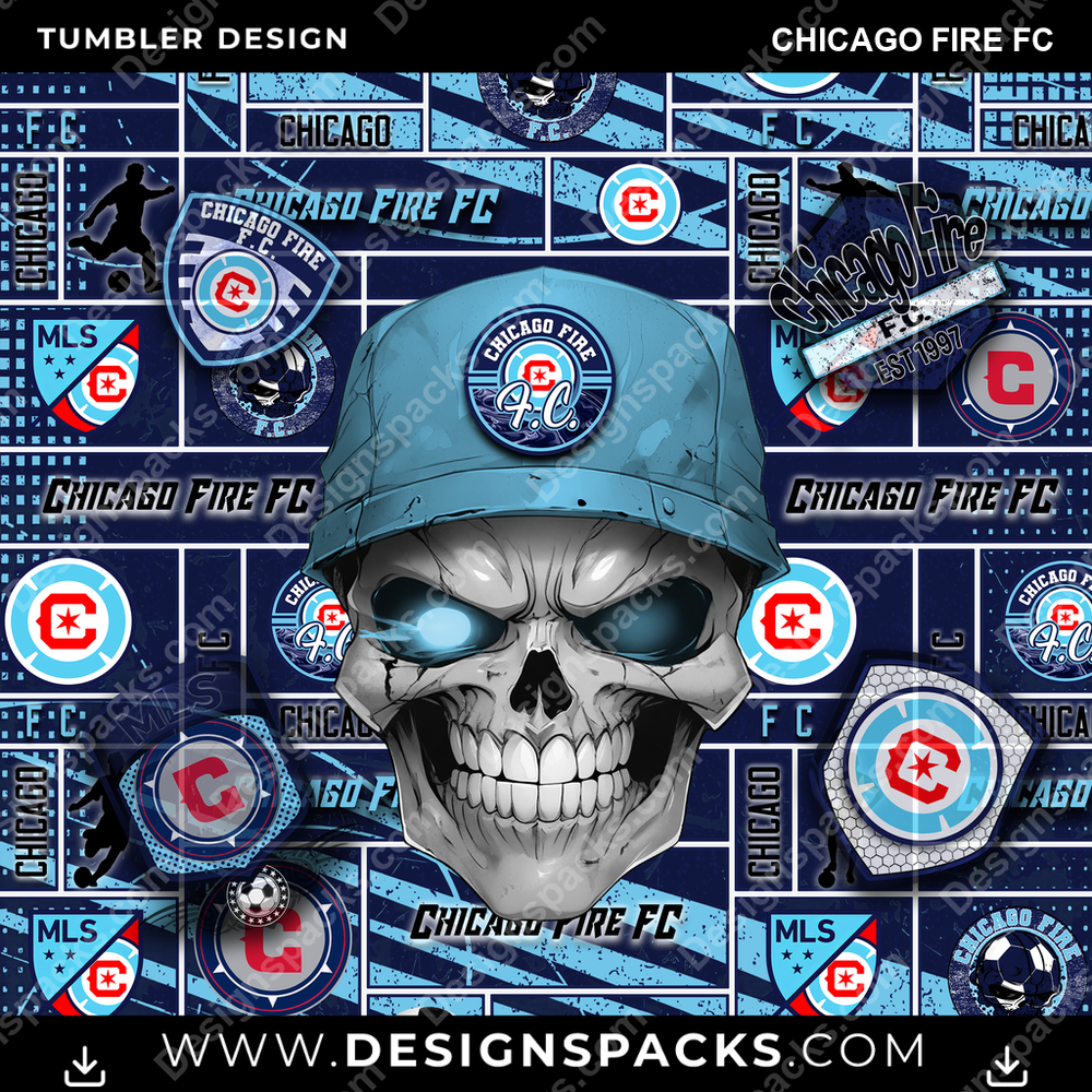 Soccer Skull Chicago Fire FC Tumbler Digital Wrap Design