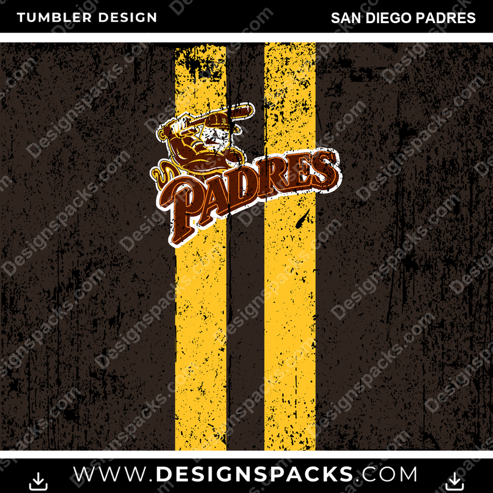Baseball Grunge Style San Diego Padres MLB Baseball Tumbler Digital Wrap Design Download