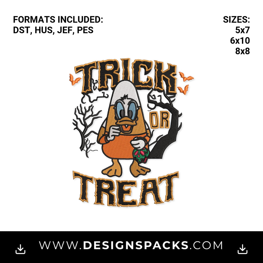 Donald Duck Candy Corn Trick Or Treat Embroidery Design - Instant digital download pattern at Designspacks.com