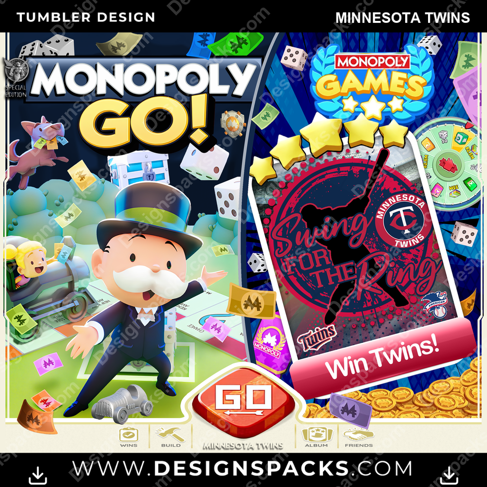 Baseball Monopoly Go! Minnesota Twins Tumbler Digital Wrap Design