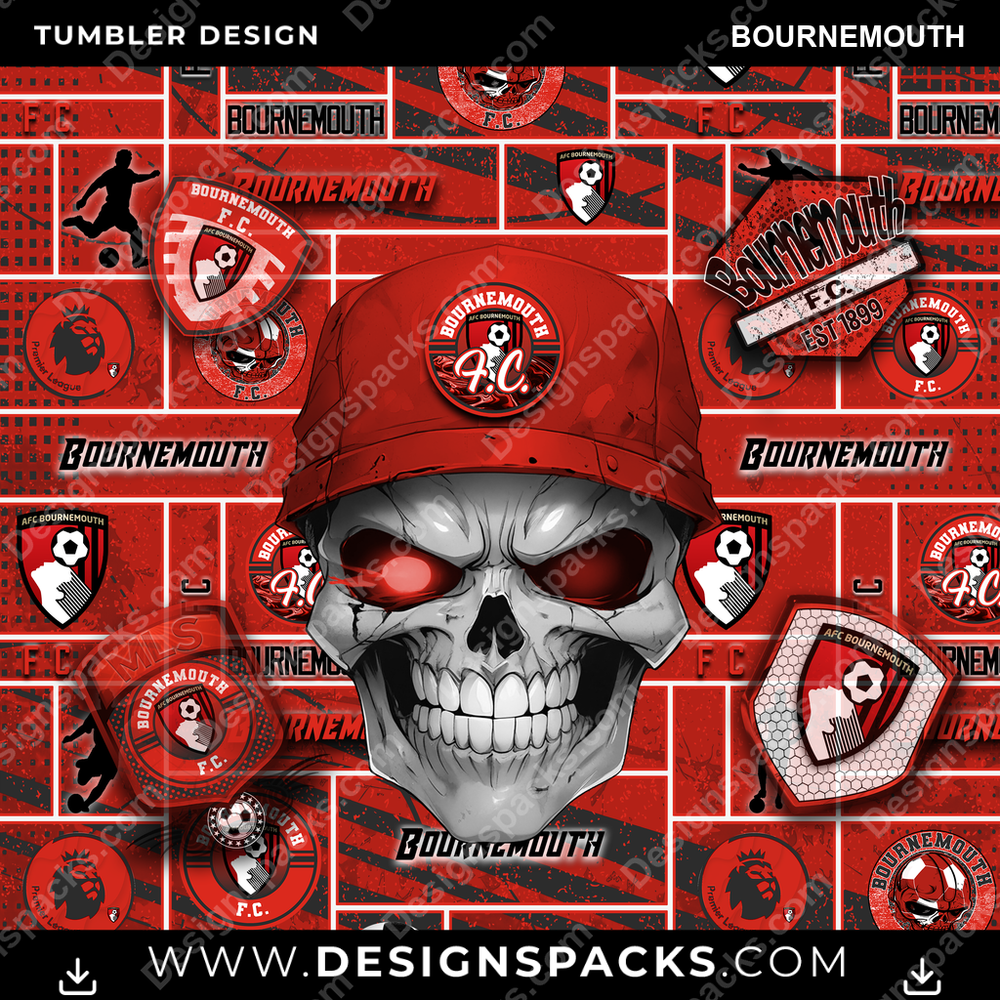 Soccer UK Skull Bournemouth Tumbler Digital Wrap Design