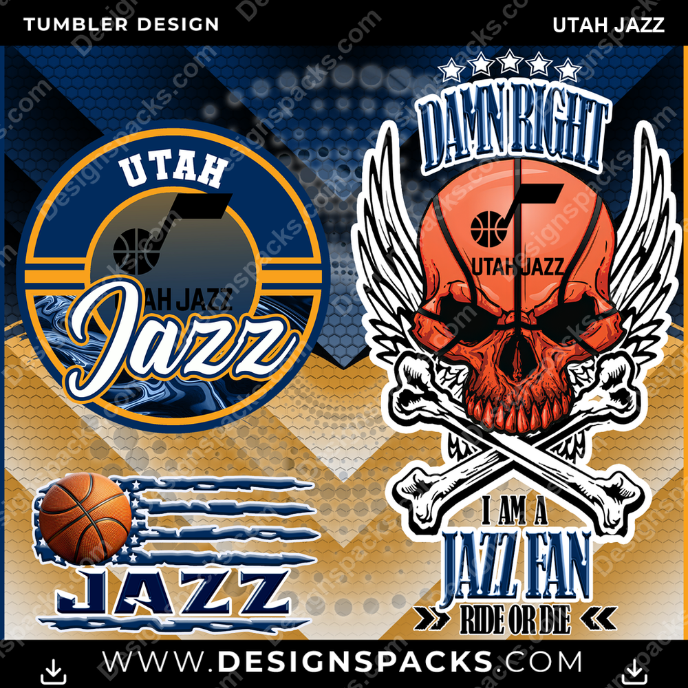 Basketball Skull Utah Jazz Tumbler Digital Wrap Design