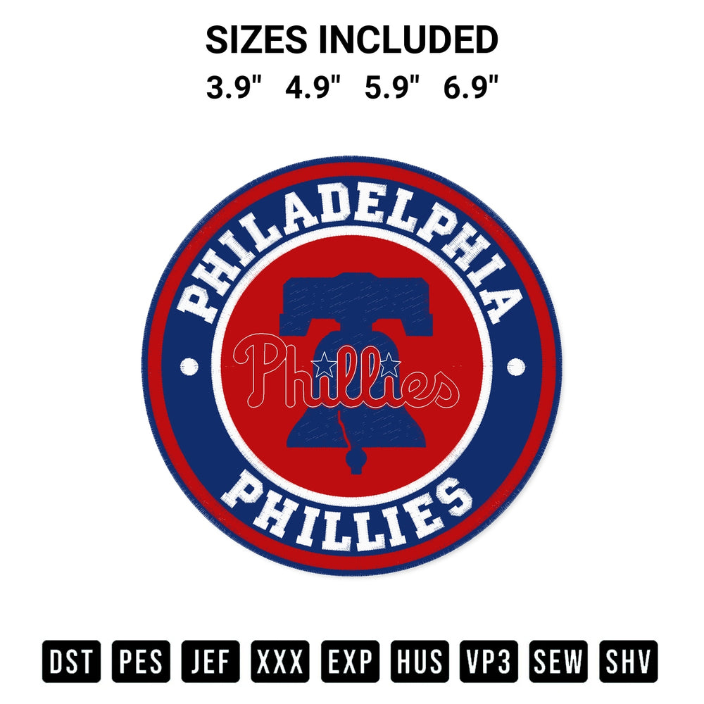 Transform your fabrics with the Philadelphia Phillies Circle Logo Embroidery Design embroidery design. Instant access to premium digitized patterns at Designspacks.com. Available sizes: 3.9", 4.9", 5.9", 6.9".