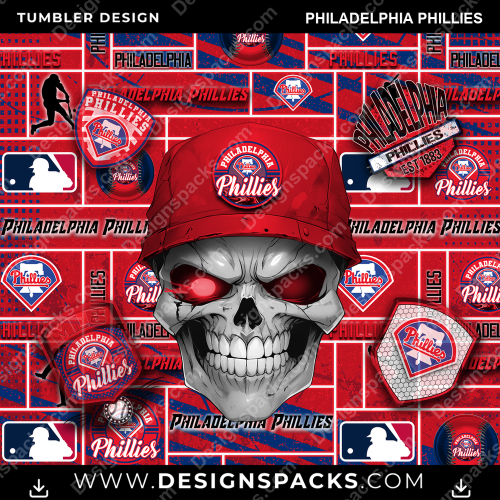 Baseball Skull Philadelphia Phillies Tumbler Digital Wrap Design