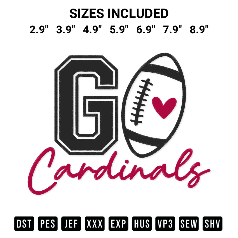 Looking for the perfect pattern? Download the Go Cardinals Football Embroidery Design embroidery design today at Designspacks.com. Crisp, clean stitching guaranteed. Available sizes: 2.9", 3.9", 4.9", 5.9", 6.9", 7.9", 8.9".