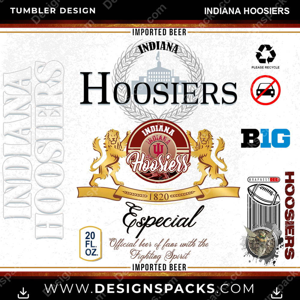 College Sport Modelo Indiana Hoosiers NCAA College Sport Tumbler Digital Wrap Design Download