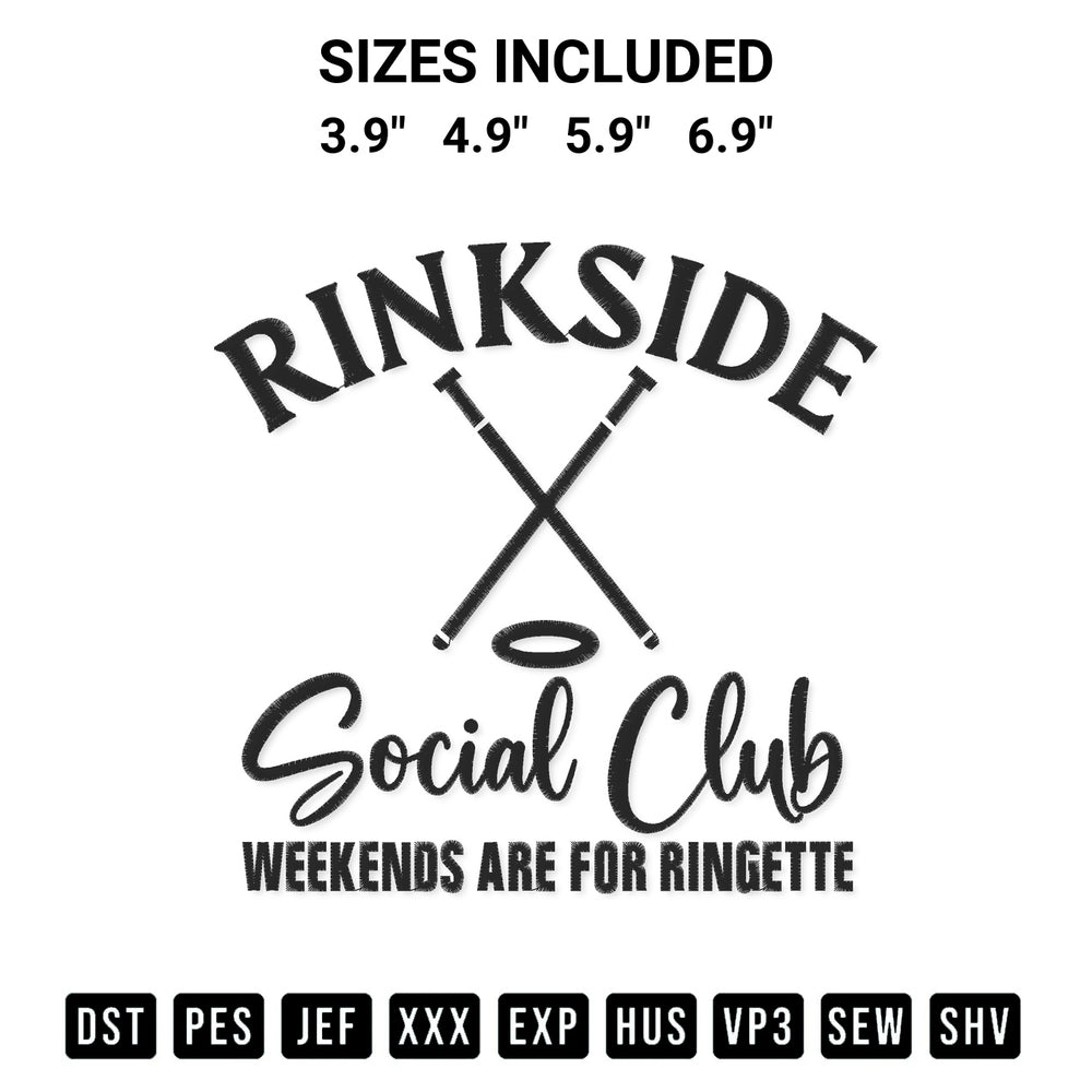 Transform your fabrics with the Ringette Rinkside Social Club Embroidery Design embroidery design. Instant access to premium digitized patterns at Designspacks.com. Available sizes: 3.9", 4.9", 5.9", 6.9".