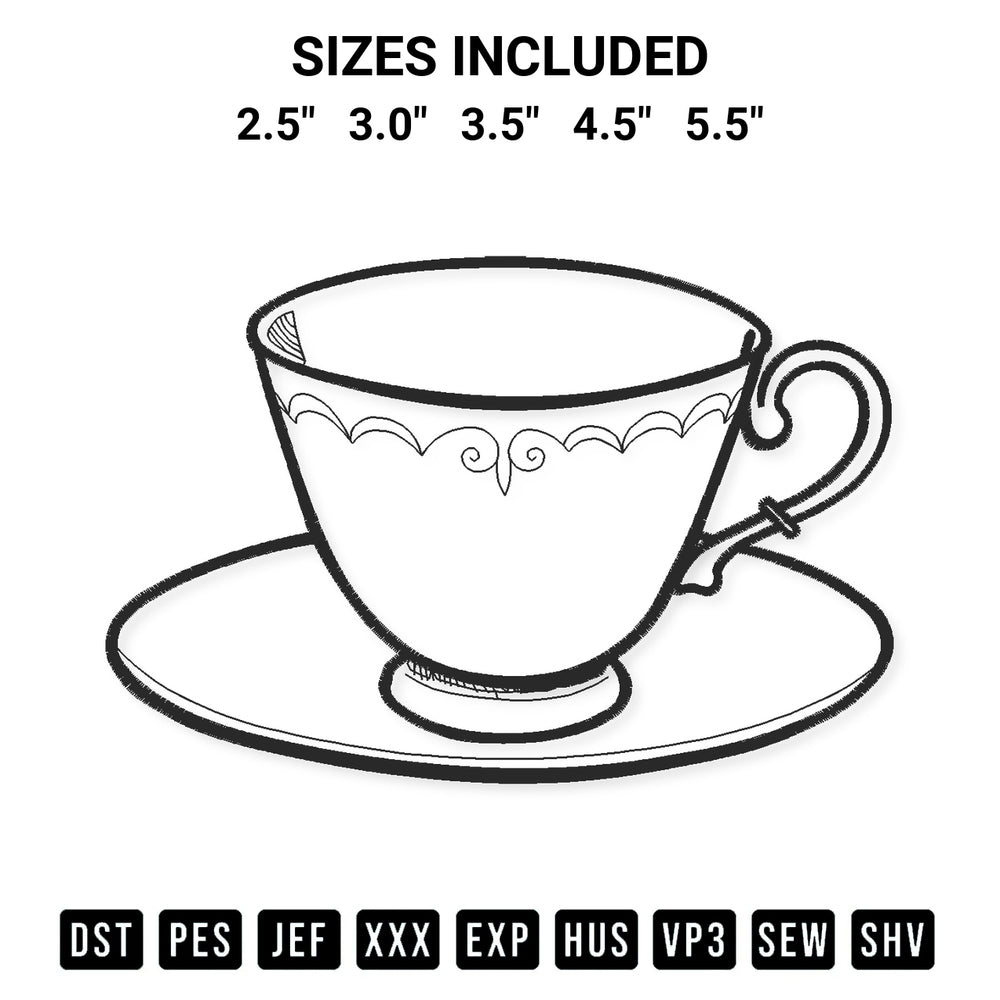 Shop the Tea Cup Silhouette Embroidery Design machine embroidery pattern at Designspacks.com. Beautifully digitized for flawless stitching on any fabric. Available sizes: 2.5", 3.0", 3.5", 4.5", 5.5".