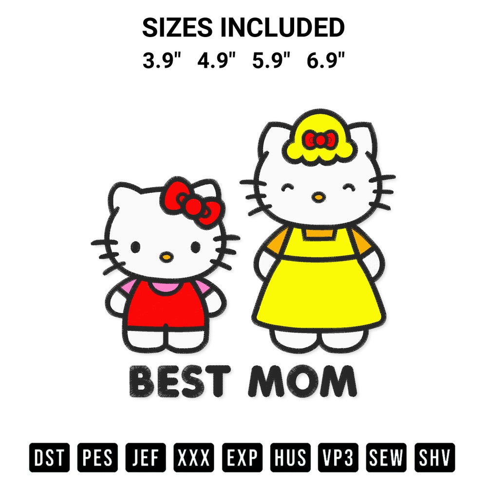 Looking for the perfect pattern? Download the Hello Kitty Mothers Day Best Mom Embroidery Design embroidery design today at Designspacks.com. Crisp, clean stitching guaranteed. Available sizes: 3.9", 4.9", 5.9", 6.9".