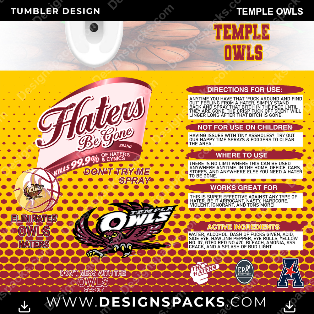 College Sport Hates Be Gone (MBB) Temple Owls NCAA College Sport Tumbler Digital Wrap Design Download