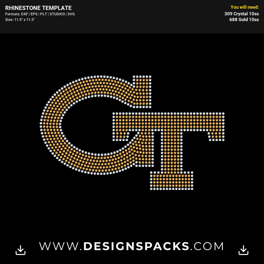Gt Georgia Tech Rhinestone Digital Template