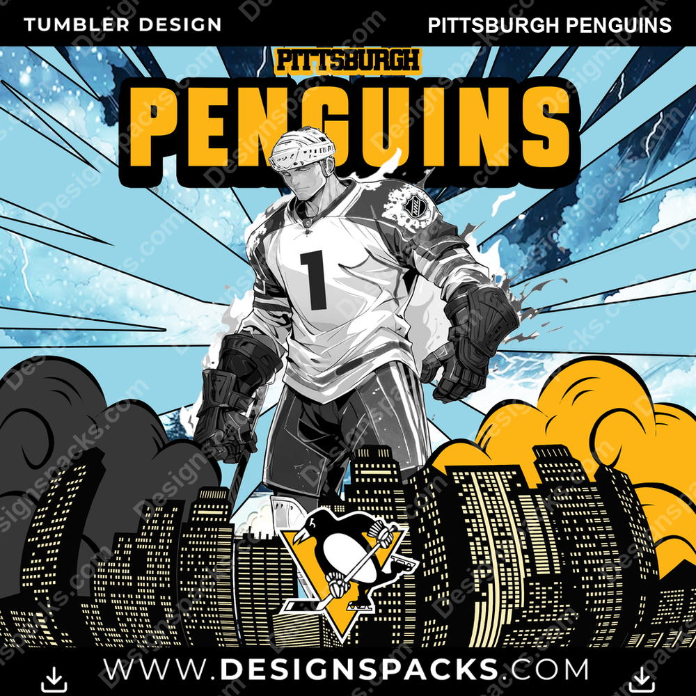 Ice Hockey Comic Cover Pittsburgh Penguins Tumbler Digital Wrap Design
