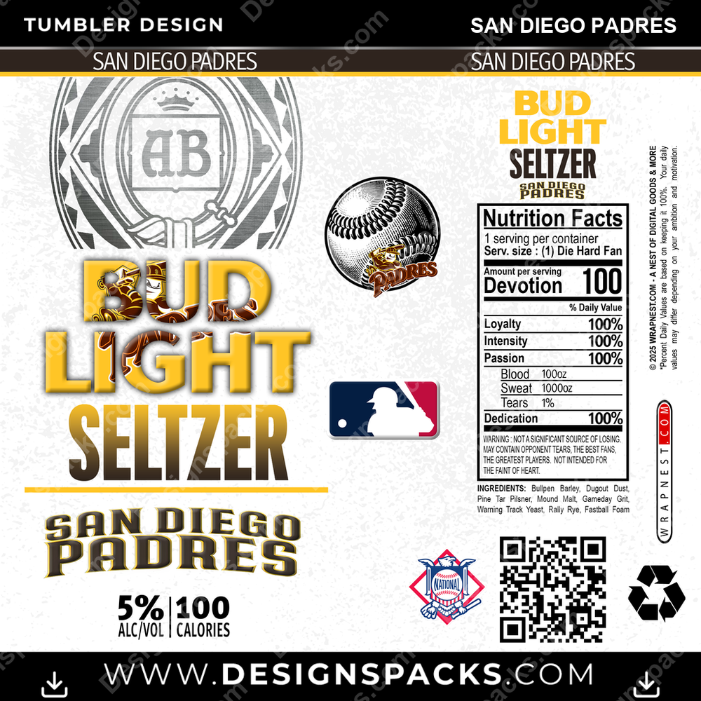 Baseball Bud Light Seltzer San Diego Padres Tumbler Digital Wrap Design