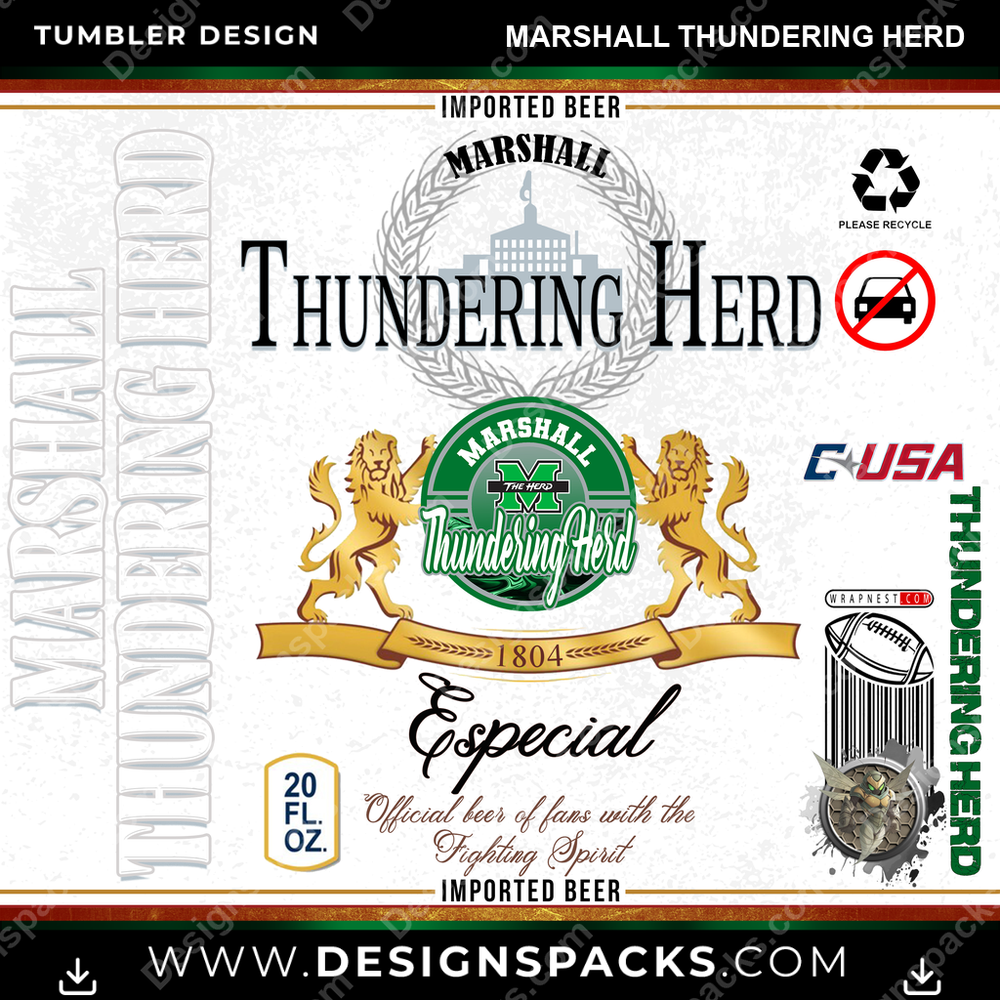 College Sport Modelo Marshall Thundering Herd Tumbler Digital Wrap Design