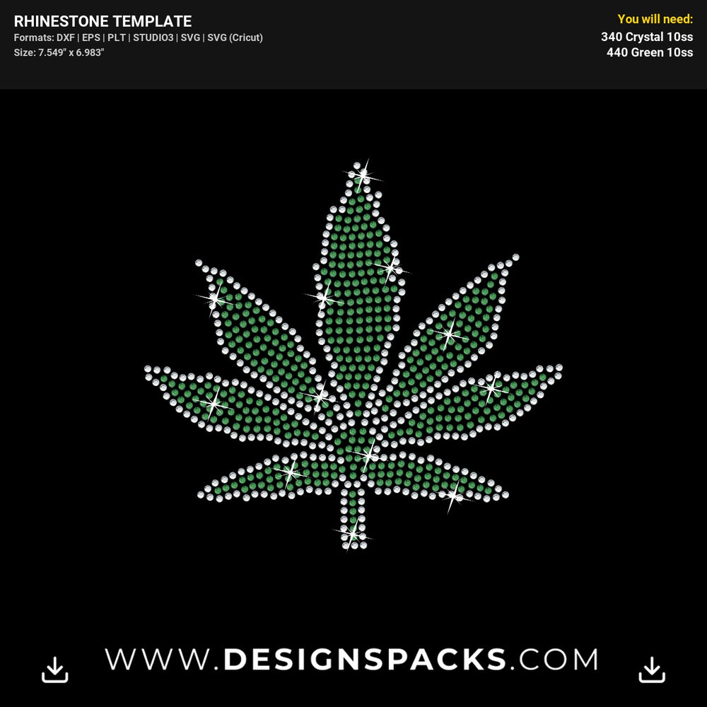 Weed Two Color Leaf Graphic Rhinestone Digital Template