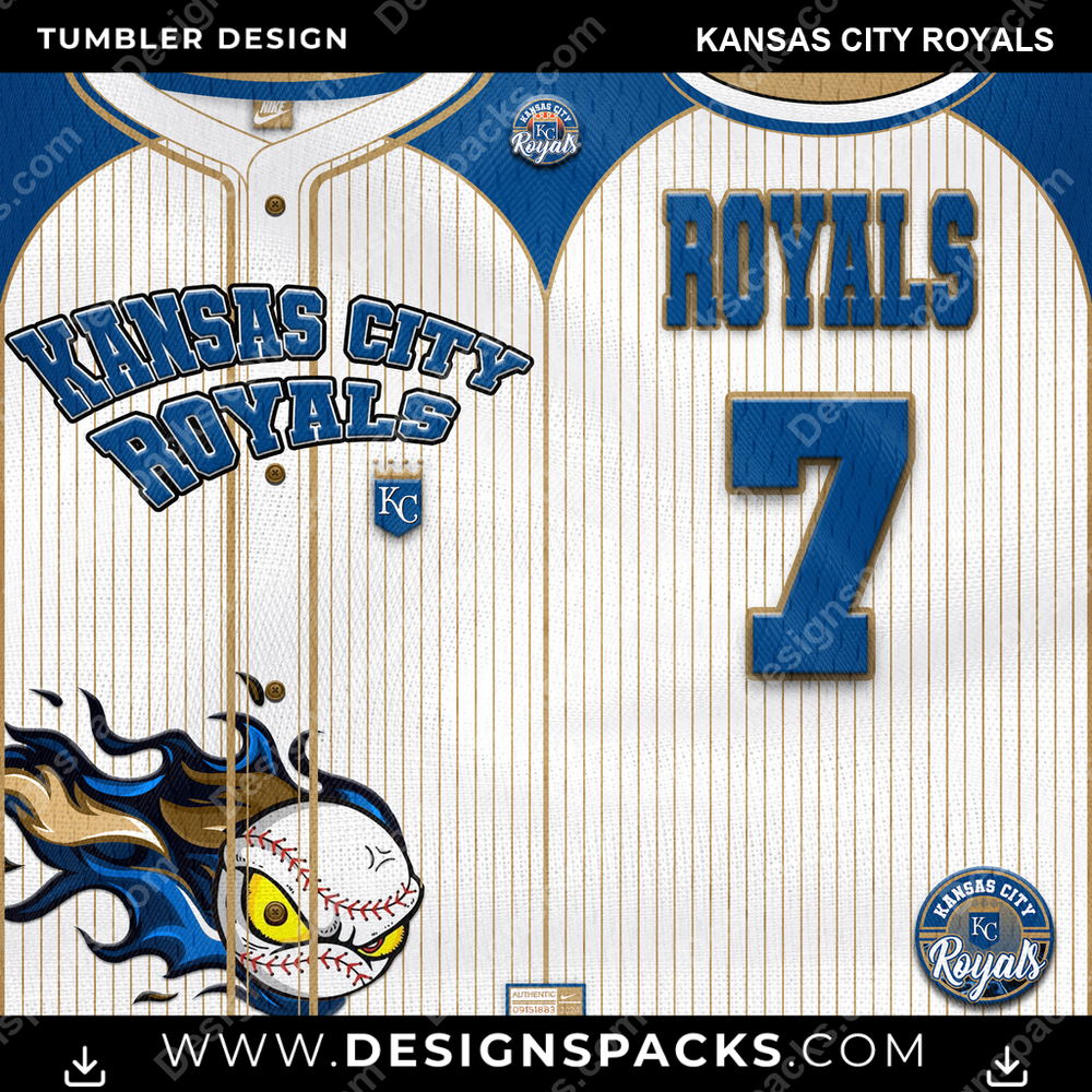 Baseball Team Button-Up Jersey Kansas City Royals Tumbler Digital Wrap Design