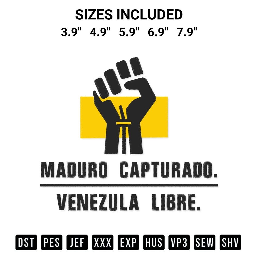 Looking for the perfect pattern? Download the Maduro Captured 2026 Embroidery Design embroidery design today at Designspacks.com. Crisp, clean stitching guaranteed. Available sizes: 3.9", 4.9", 5.9", 6.9", 7.9".