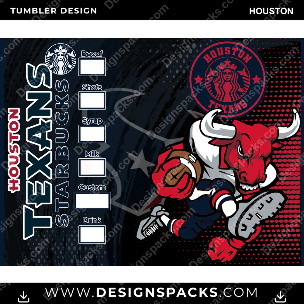 Football Starbucks Houston Tumbler Digital Wrap Design