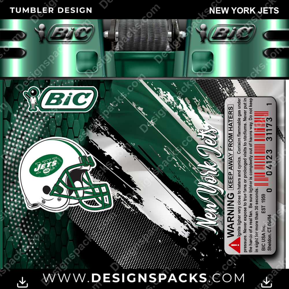 Football BIC Lighter New York Jets Tumbler Digital Wrap Design
