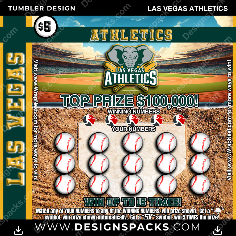 Baseball Lottery Ticket Las Vegas Athletics Tumbler Digital Wrap Design