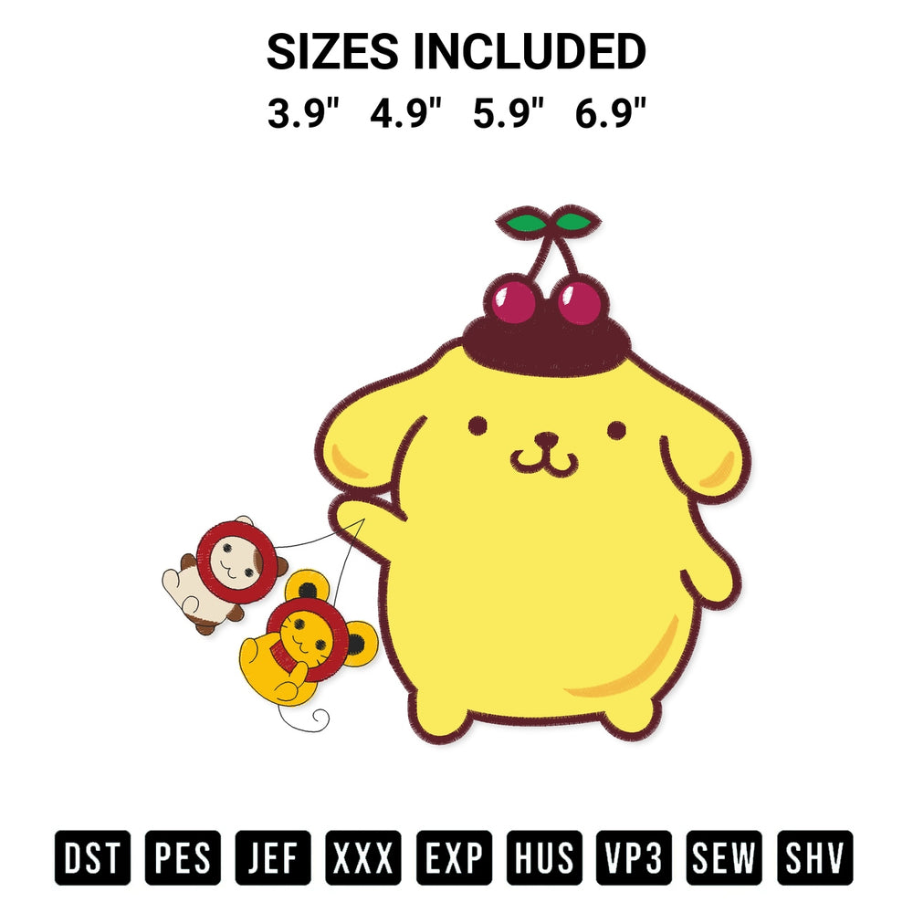 Transform your fabrics with the Sanrio Pompompurin Cute Embroidery Design embroidery design. Instant access to premium digitized patterns at Designspacks.com. Available sizes: 3.9", 4.9", 5.9", 6.9".