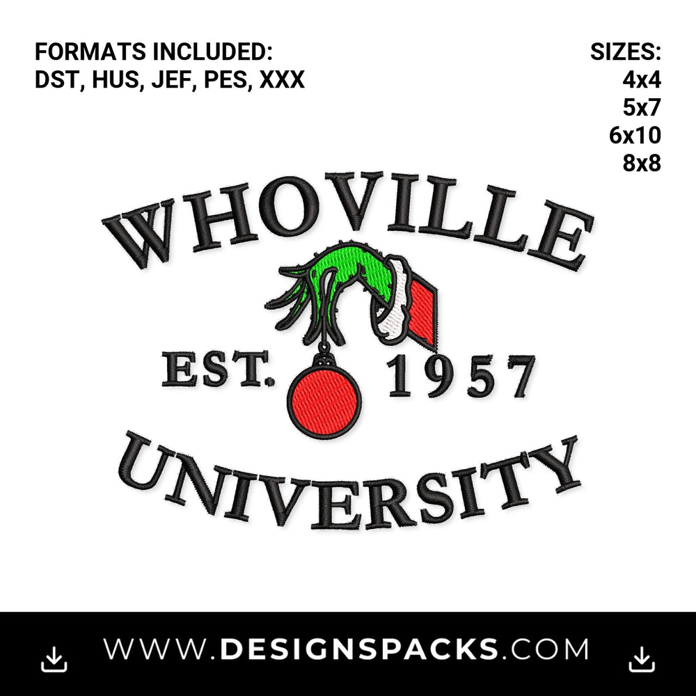 Whoville University Est. 1957 Embroidery Design - Instant digital download pattern at Designspacks.com