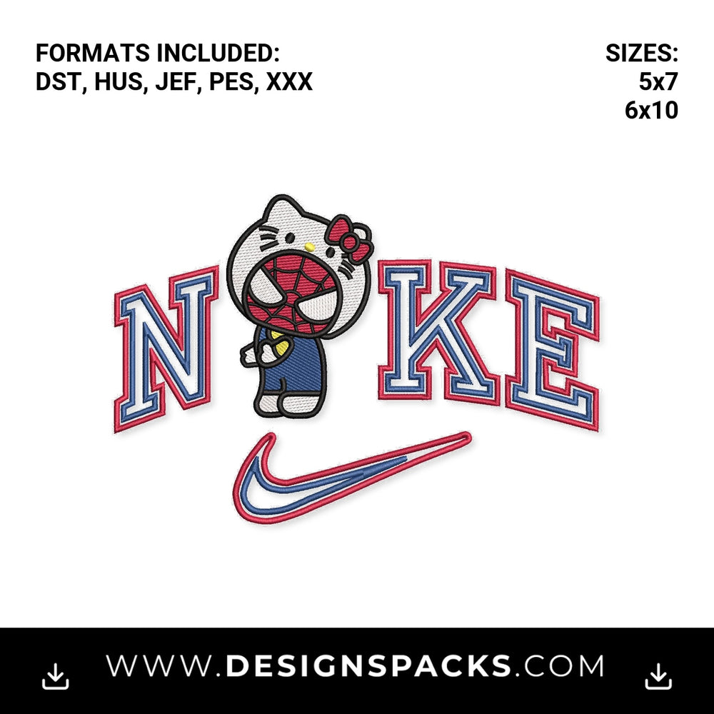 Hello Kitty Spiderman Nike Swoosh Logo Embroidery Design - Instant digital download pattern at Designspacks.com